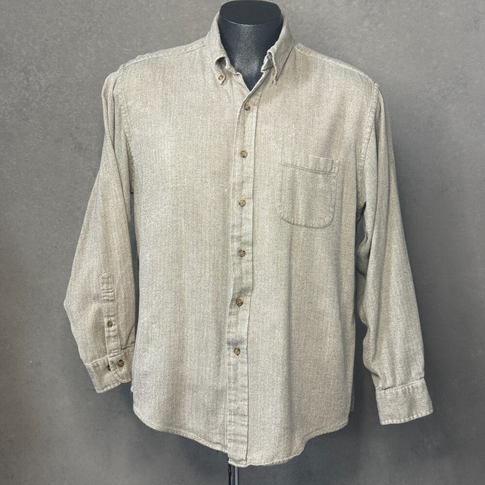 Brooks Brothers Herringbone Button Down Shirt Mens Large Tan Cotton